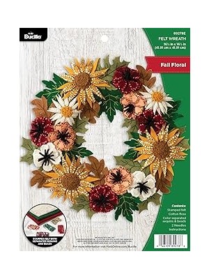 Bucilla 89278E Keçe Aplike Çelenk, 41,5 cm x 41,5 Cm, Çiçekli Sonbahar