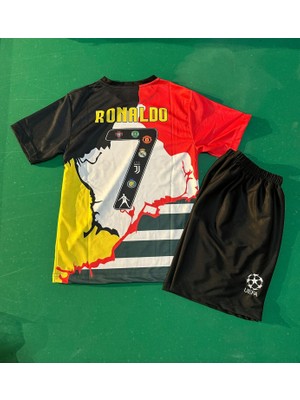 Andream Özel Tasarım Ronaldo Tüm Takımların Ortak Tasarlanmış Futbol Çocuk Forması 2'li Set Forma + Short