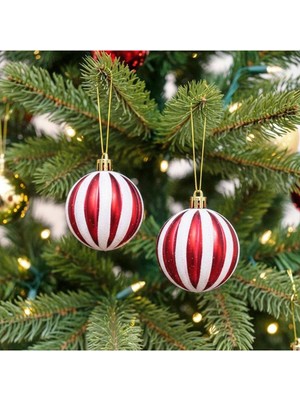 Empressco Kırmızı ve Beyaz Dilim Desenli Yılbaşı Süsü, 6 Cm, 2 Adet, Şık ve Neşeli Dekorasyon.