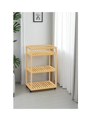 Digithome Bambu 3 Raflı Tekerlekli Sunum Servis Arabası Mutfak Rafı Sehpa Banyo Rafı DB-0029
