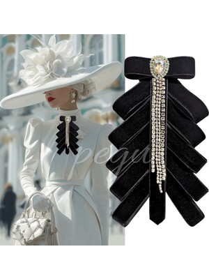 Pegu Bal Rengi Damla Taş Çok Katlı Siyah Kadife El Yapımı Broş