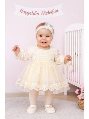 Sitilin Kız Bebek Mevlüt Elbisesi Gelinlik Fransız Dantelli Mevlit Takımı Bebek Mevlütlük Seti STL6838
