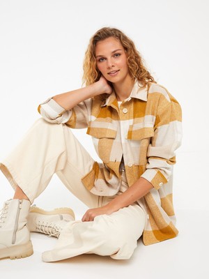 Lc Waikiki Yeni Sezon Ekose Uzun Kollu Oversize Kadın Oduncu Gömlek Ceket