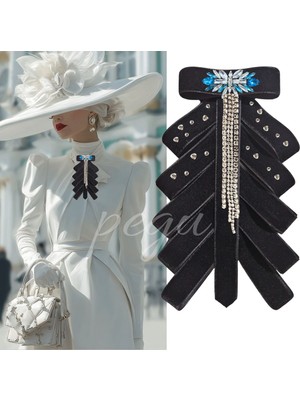 Pegu Turkuaz Damla Taş Çok Katlı Siyah Kadife El Yapımı Broş