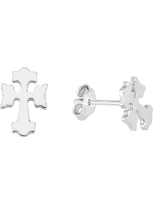 Altın Sepeti Gümüş Mini Haç Küpe