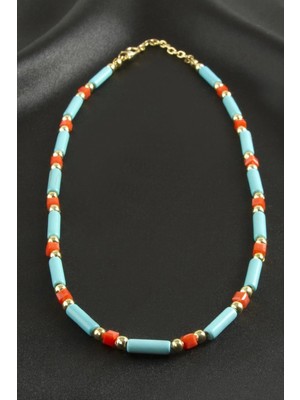 Turkuaz Boncuk Kristal Kolye