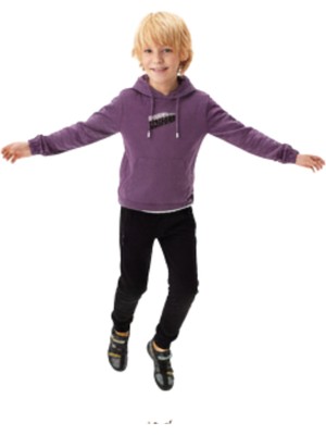 Nk Kids Erkek Çocuk Mor Kapüşonlu Kanguru Cepli Sweatshirt – Pamuklu, Neon Baskı Detaylı