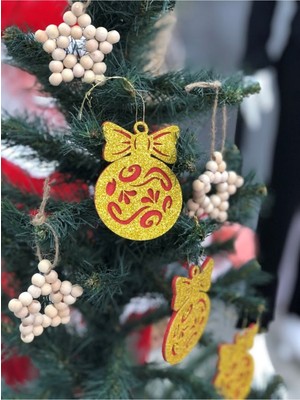 Empressco 3 Adet Kırmızı Keçe ve Ahşap Yıldızlı Yılbaşı Süsleri, Parlak ve Şık Dekorasyon Için Ideal