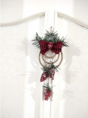 Empressco Kozalaklı Kırmızı Kapı ve Duvar Süsü, Yeni Yıl ve Özel Günler Için Şık Dekor