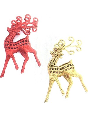 Empressco Yılbaşı Çam Ağacı Süsü, Geyik Temalı, Sarı ve Kırmızı Renk, 13CM, 2'li Set