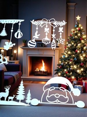 Empressco Beyaz 7’li Yılbaşı Pencere Süsü Seti, Kendinden Yapışkanlı, 25X20CM