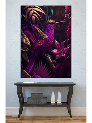 Mgi Design Canlı Renkler Mor Kolibri Kuş Kanvas Tablo Bohem Dekorasyon Yatak Odası