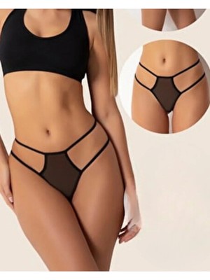 Marsilyan Fantazi Siyah Seksi Tül Kadın String - Fantezi Tanga