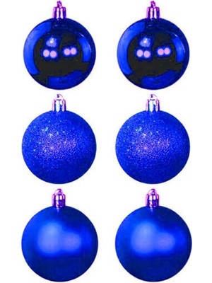 Empressco Mavi Yılbaşı Süsü, 4 Cm, 6'lı, Mat ve Parlak Farklı Desenler, Küçük Top Şekli