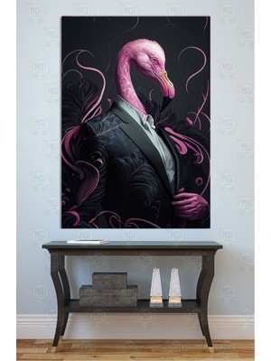 Mgi Design Sıra Dışı Sanat Takım Elbiseli Pembe Flamingo Kanvas Tablo Ofis Bar Genç Odası