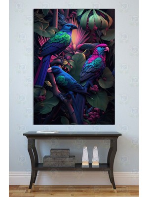 Mgi Design Canlı Renkli Tropikal Kuşlar Kanvas Tablo Pembe Mavi Yeşil Papağan Dekor Salon Ofis Duvarı