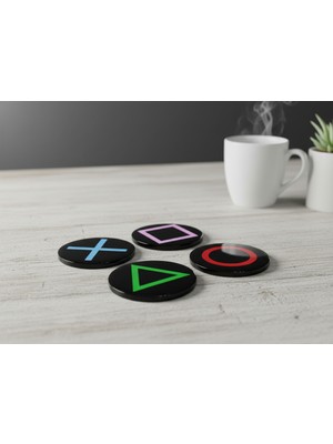 Ylndesign Wood&Craft Oyun Tutkunlarına Özel: Lazer Kesim Epoksi Kaplamalı Playstation Kontrol Düğmeleri Bardak Altlığı