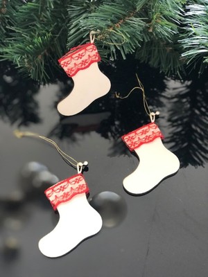 Empressco Beyaz Ahşap Yılbaşı Çorap ve Ağaç Süsleri, 6'lı Set, Eğlenceli Dekorasyon