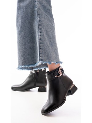 Zerenyus ZRİN-RM504 Premium Siyah Topuklu Fermuarlı Kadın Bot