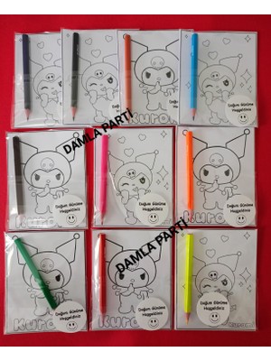 Damla Parti Kuromi Hediyelik Boyama 2li, 10 Adet, Kuromi Doğum Günü Parti Malzemeleri