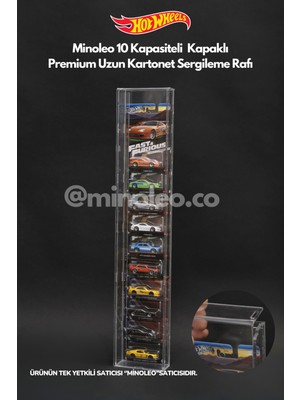 Minoleo 10’lu Kapaklı Pleksi Hot Wheels Diecast Araba Premium Uzun Kartonetleri Ile Dikey Araç Sergileme Rafı