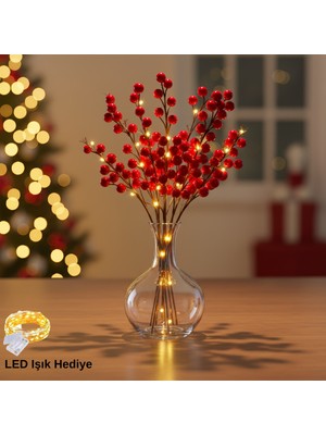 Empressco Kırmızı Yapay Çiçek Demeti, El Yapımı Yılbaşı Süsü, Dekoratif ve Canlı Görünüm