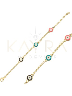 Kayra Mücevher Nazar Boncuklu Altın Çocuk Künyesi ÇB11