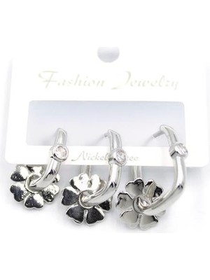 Öfi 3'lü Çiçek Küpe - Gümüş