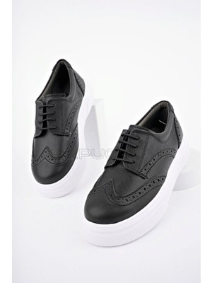 Erkek Çocuk Anatomik Bağcıklı Siyah Yüksek Taban Rugan Oxford Ayakkabı Eva Taban