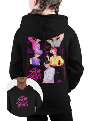 Fuddy Moda Sajaboys Karakterleri Sırt Baskılı Çocuk Kapüşonlu Sweatshirt, Kpop Demon Hunters Temalı Hoodie