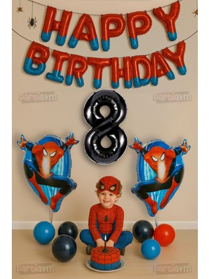 Parti Avm Spider Örümcek Adam Konsept 8 Yaş Doğum Günü Balon Set Örümcekadam Parti Balonları Spider Tema