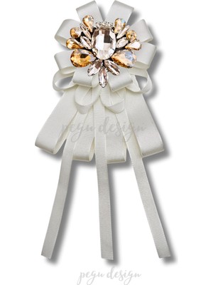 Pegu Shine Seri Ekru Grogren Kurdele Taşlı Yaka Çiçeği Broş Okul,iş,şal,gömlek