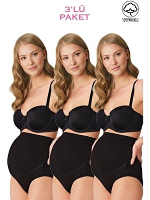 3'lü Paket Lirona 23582 Tam Uyumlu Kadın Pamuk Likralı Yumuşak Hamile Lohusa Yüksek Bel Bato Külot