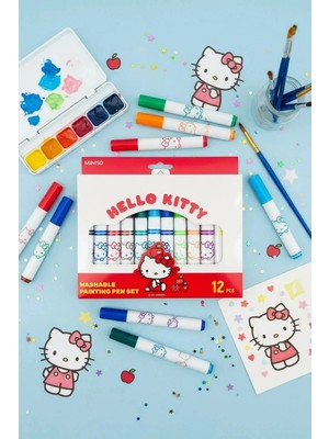 Miniso Hello Kitty Lisanslı 12 Renkli Sulu Boya Kalem Seti Elma Koleksiyonu Eğlenceli Tasarım