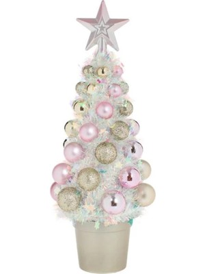 Empressco Pembe Yılbaşı Çam Ağacı, Masa Üstü, Parlak Toplu ve Yıldızlı, 30 cm