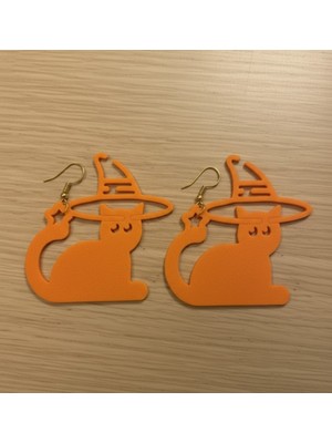 Kanem3D 2 Çift Cadı Şapkalı Kedi Küpe