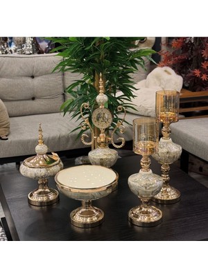 CITY gold 5 Parça Porselen Konsol Seti Salon Takımı