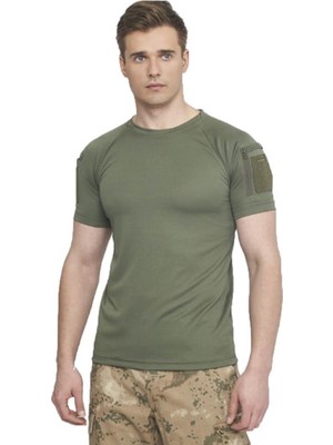 Single Sword Ss Yakasıız Kısa Kol Tişört – Lacos Kumaş Renk: Haki Beden: 3xl Modeli
