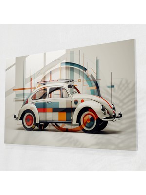 Popcas Volkswagen Beetle Ev Dekorasyonu - Volkswagen Beetle Kesişen Şekiller Cam Sanatı Cam Duvar Sanatı