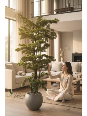 Yapay Çiçekçiniz Modern Küre Saksıda 180 cm Yoğun Yapraklı Lüks Bonzai Bonsai Ağacı