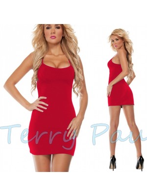 Pileli Store Pilelistore  B100865 Kırmızı Askılı Elbise