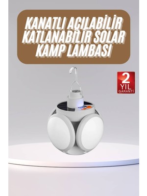 Marsilyan Katlanabilir Askılı Kamp Lambası 5 Kanatlı Pratik Güneş Enerjili