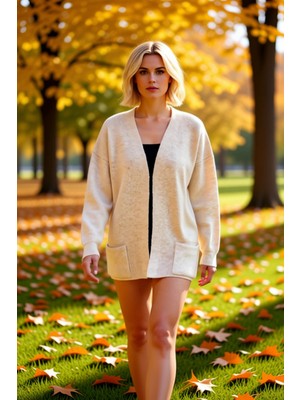 Benerly Kadın Için Konforlu Düşük Kol V Yaka Cepli Düz Dokuma Triko Hırka Günlük Stilin Tamamlayıcısı