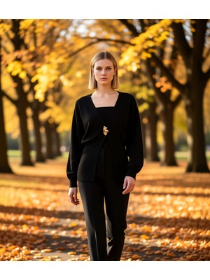 Benerly Kadın V Yaka Düşük Kol Triko Hırka ve Askılı Bluz Ikili Takım Modern ve Rahat Tasarım Detaylı