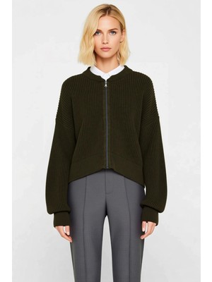 Benerly Kadın Antrasit Bomber Yaka Fermuarlı Triko Hırka Fonksiyonel Dayanıklı Kaliteli Konforlu Şık