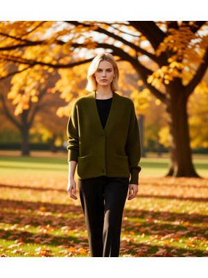 Benerly Kadın Geniş Kalıp Yumuşak Dokulu Fitilli Triko Hırka Cep Detaylı Rahat Şık Günlük Giyim Spor