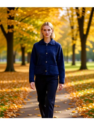 Benerly Kadın Oversize Kalıp Polo Yaka Düşük Kol Uzun Kollu Buklet Triko Hırka Rahat ve Şık Bir Görünüm