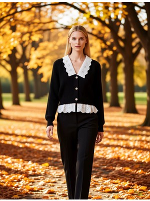 Benerly Kadın Crop Garnili V Yaka Triko Hırka Zarif Düğme Detayları ile Şık ve Konforlu Bir Seçim Her