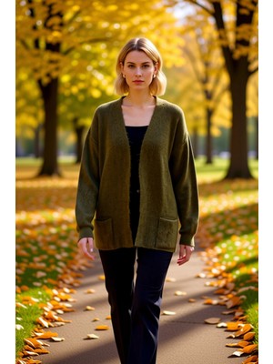 Benerly Kadın Için Konforlu Düşük Kol V Yaka Cepli Düz Dokuma Triko Hırka Günlük Stilin Tamamlayıcısı