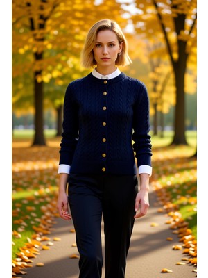 Benerly Kadın Merserize Görünümlü Özel Iplik Dokulu Saç Örgü Detaylı Düğmeli Uzun Kollu Triko Hırka Ceket